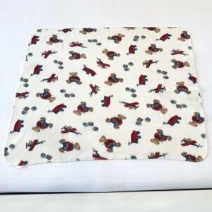 Teddy Bear Airplane Blocks Baby Blanket Blue Jeans Hard To Find!